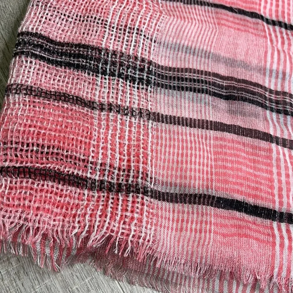 NWT TREASURE & BOND Coral Combo Plaid Frayed Edge Scarf